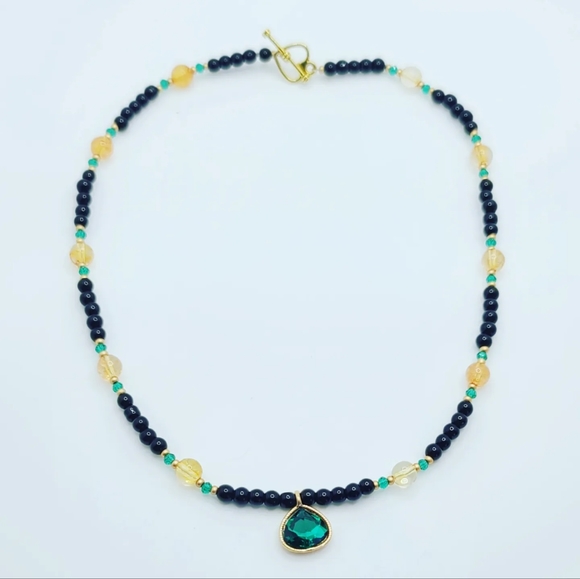 Black Agatw, Citrine Minimalist style necklace 4 mm - Picture 3 of 5